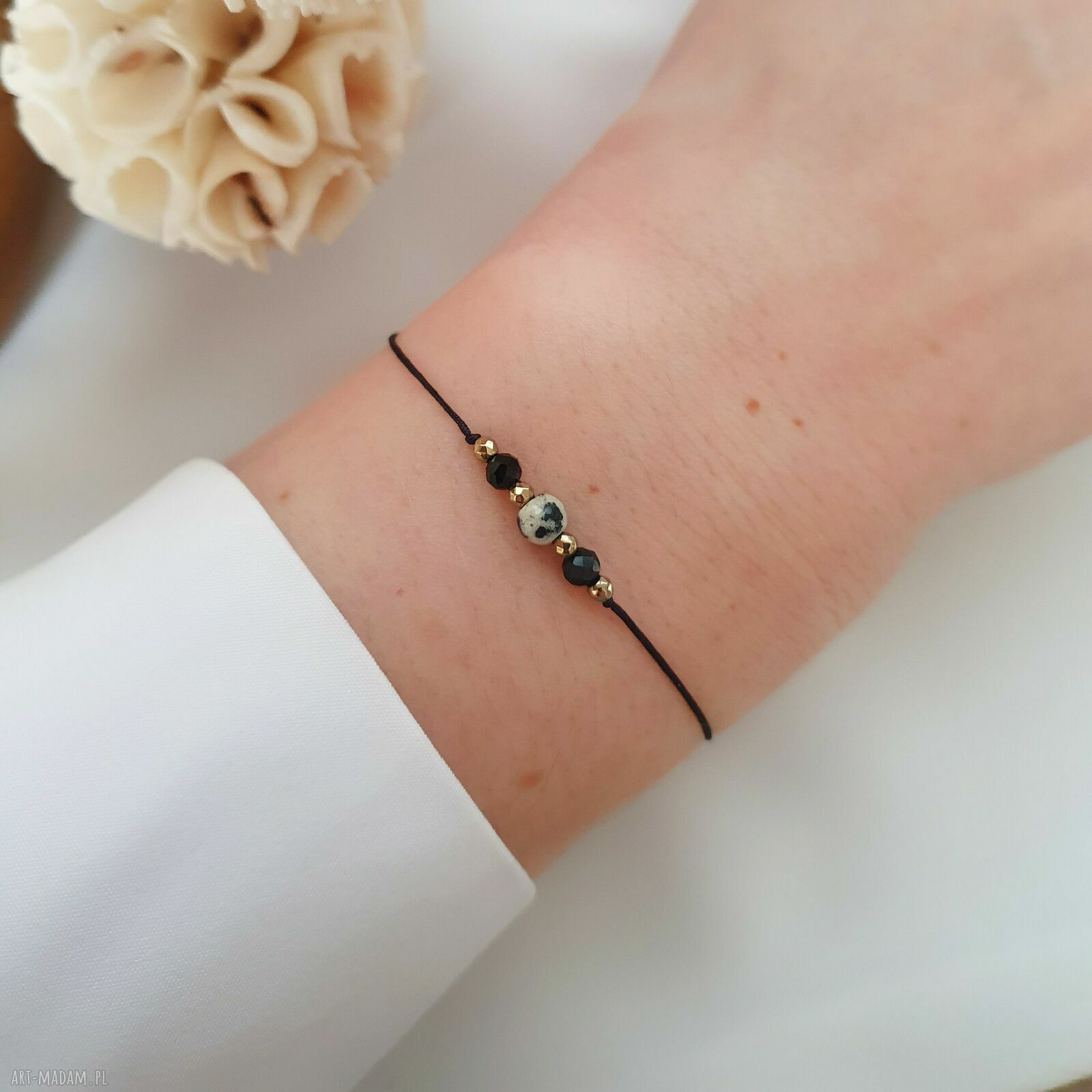 Bransoletka z jaspisem dalmatyńskim, onyksem i hematytem - handmade