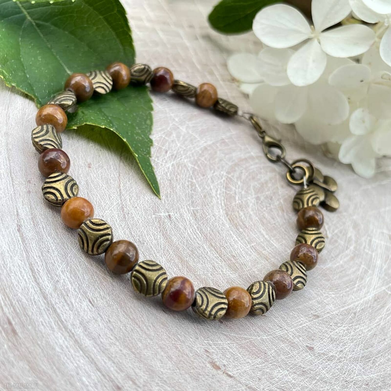 Bransoletka z karmelowym jaspisem w stylu vintage - motyl