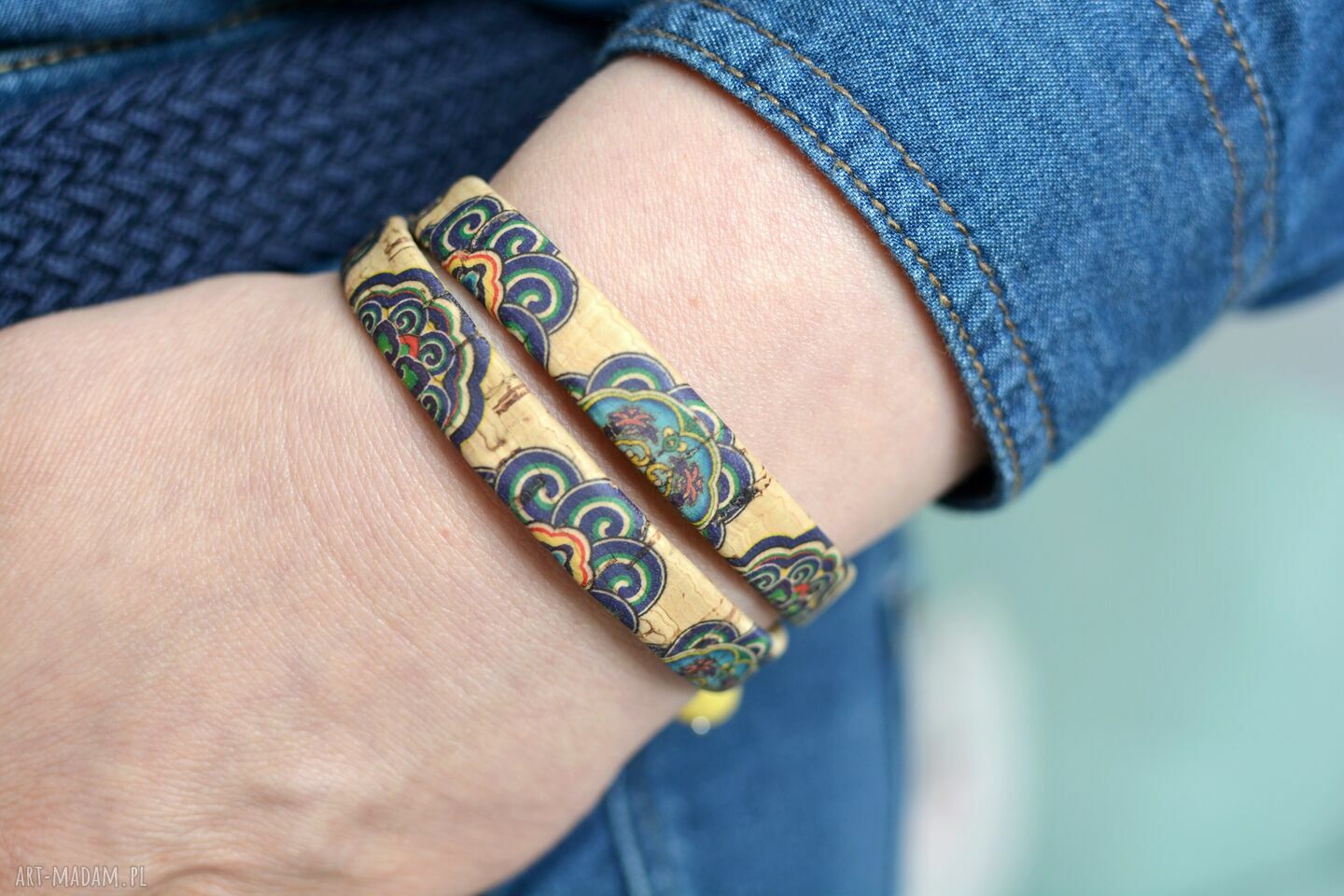 Bransoletka z korka Portobello Double z jadeitem