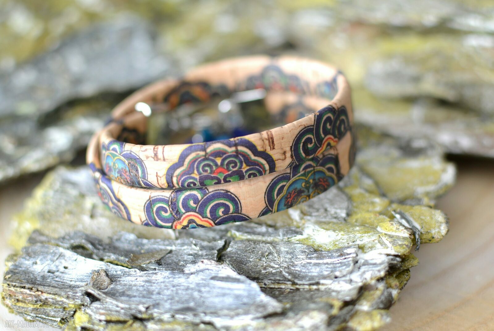 Bransoletka z korka Portobello Double z jadeitem
