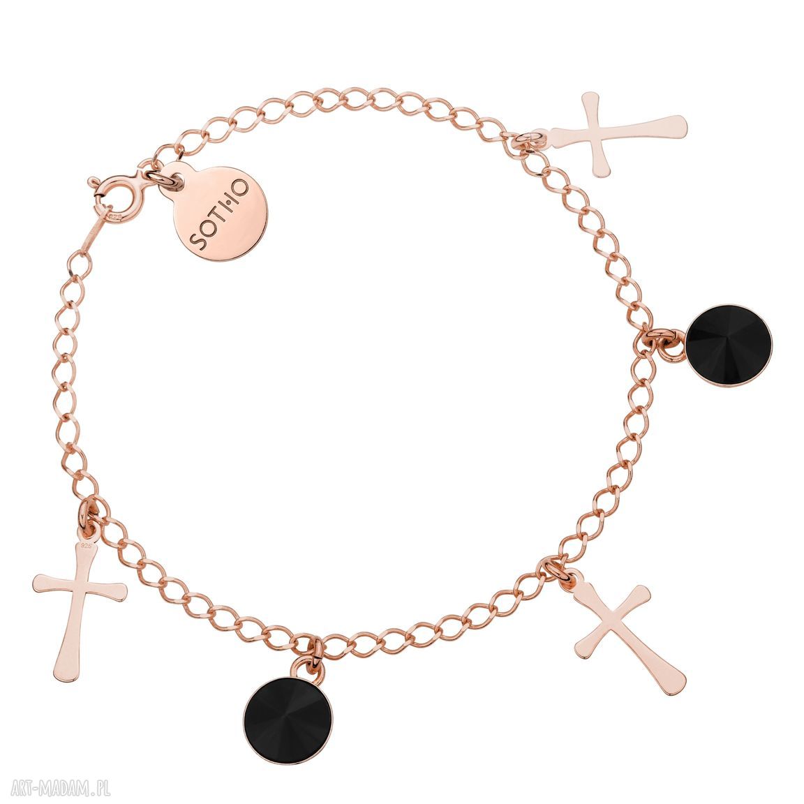 Bransoletka krzyżykami różowego złota czarnymi kryształami