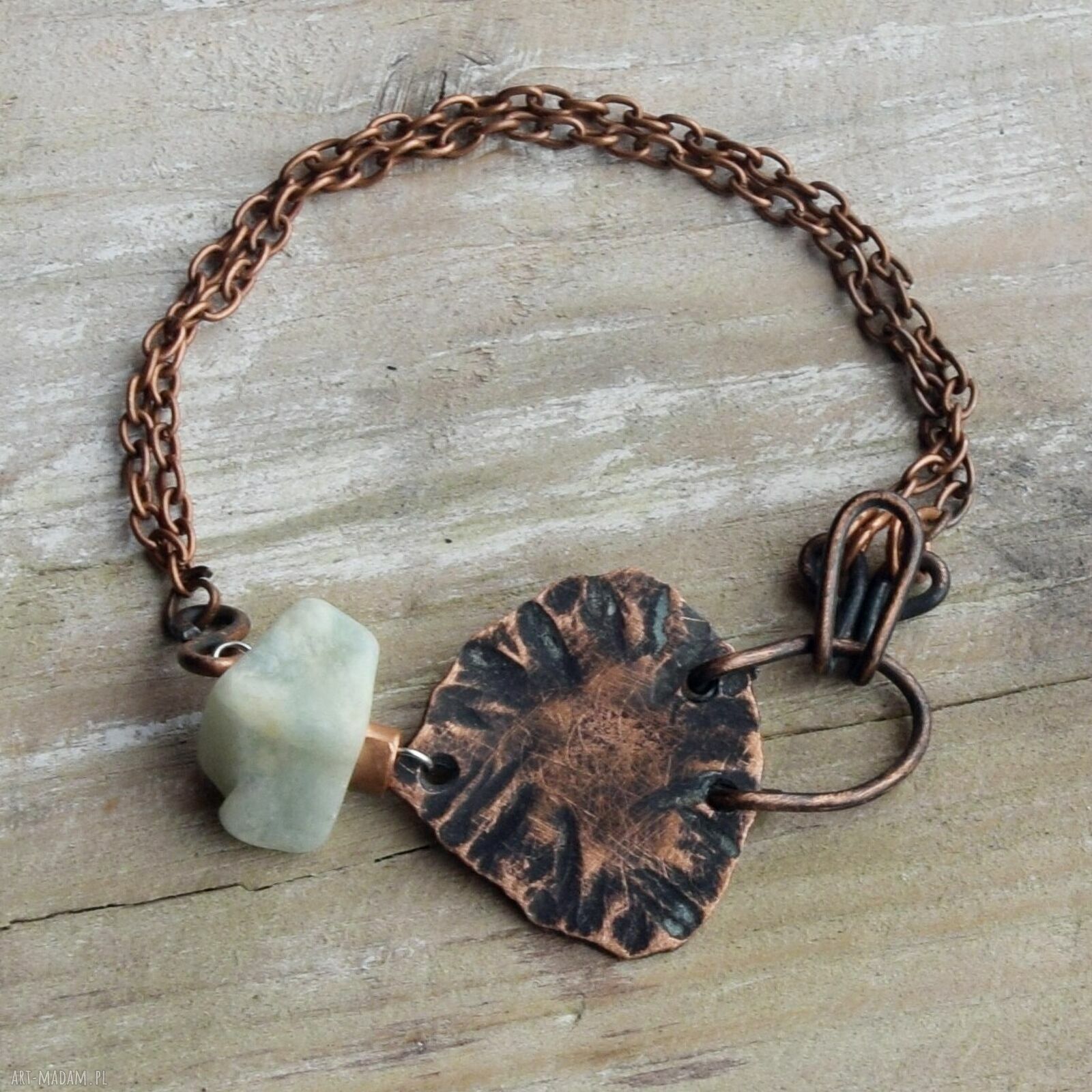 Bransoletka z oksydowanej miedzi i amazonitu - autorski handmade
