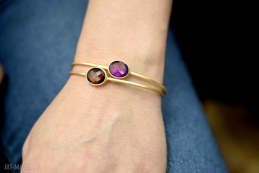 bransoletki: Bransoletka z kwarcem dymnym pozłacana ręczne wykonanie