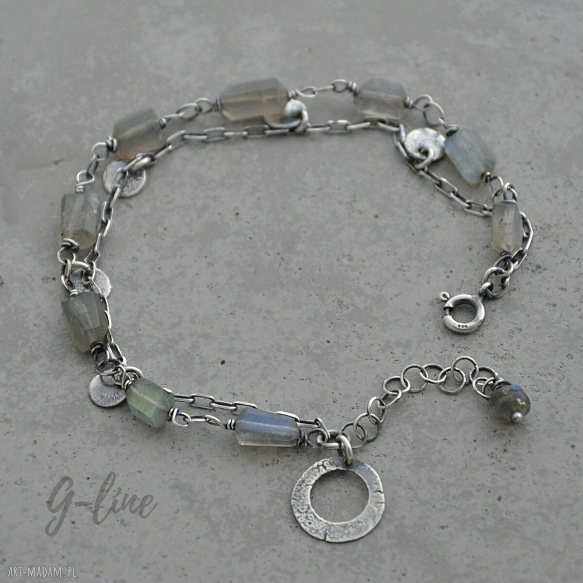 Bransoletka z labradorytem i pastylkami ze srebra 925 - Grey Line project