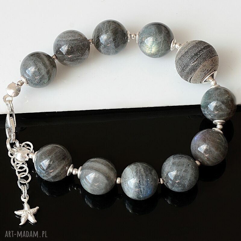 Bransoletka z labradorytu, muszli tęczowej i srebra 925 (handmade)