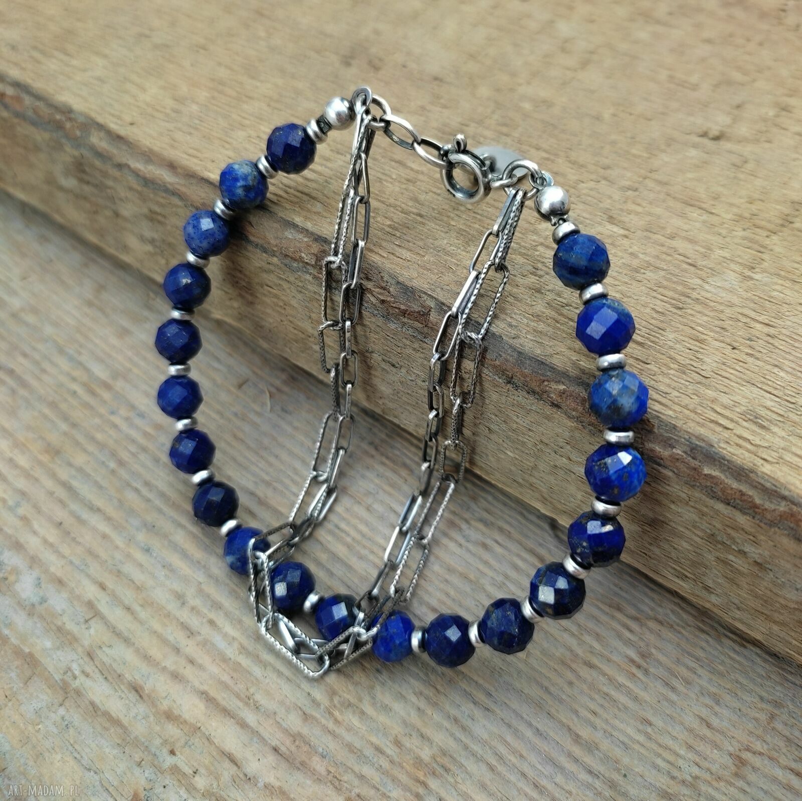 Bransoletka z lapis lazuli i srebra 925 - ręcznie robiona
