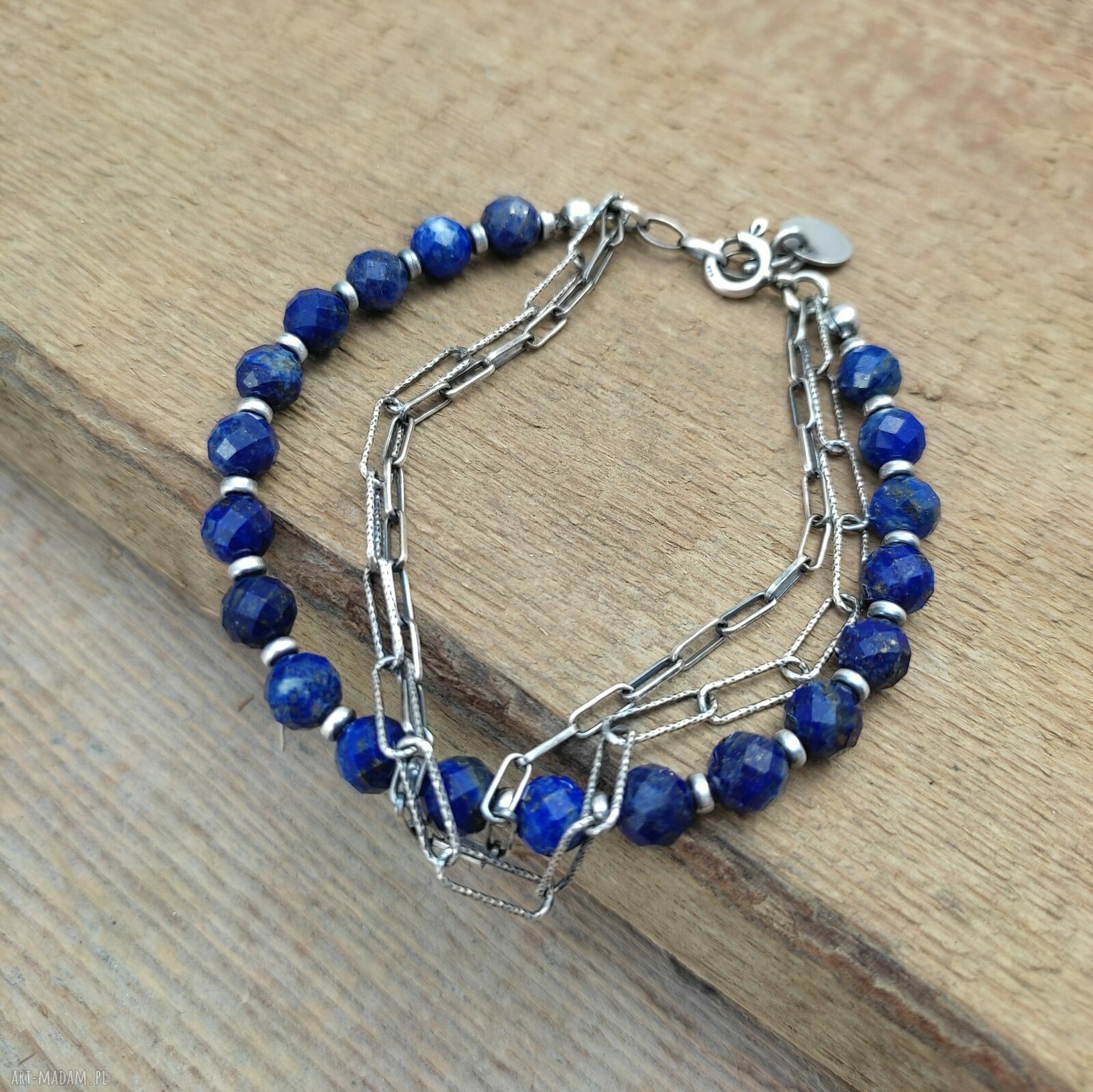 Bransoletka z lapis lazuli i srebra 925 - ręcznie robiona