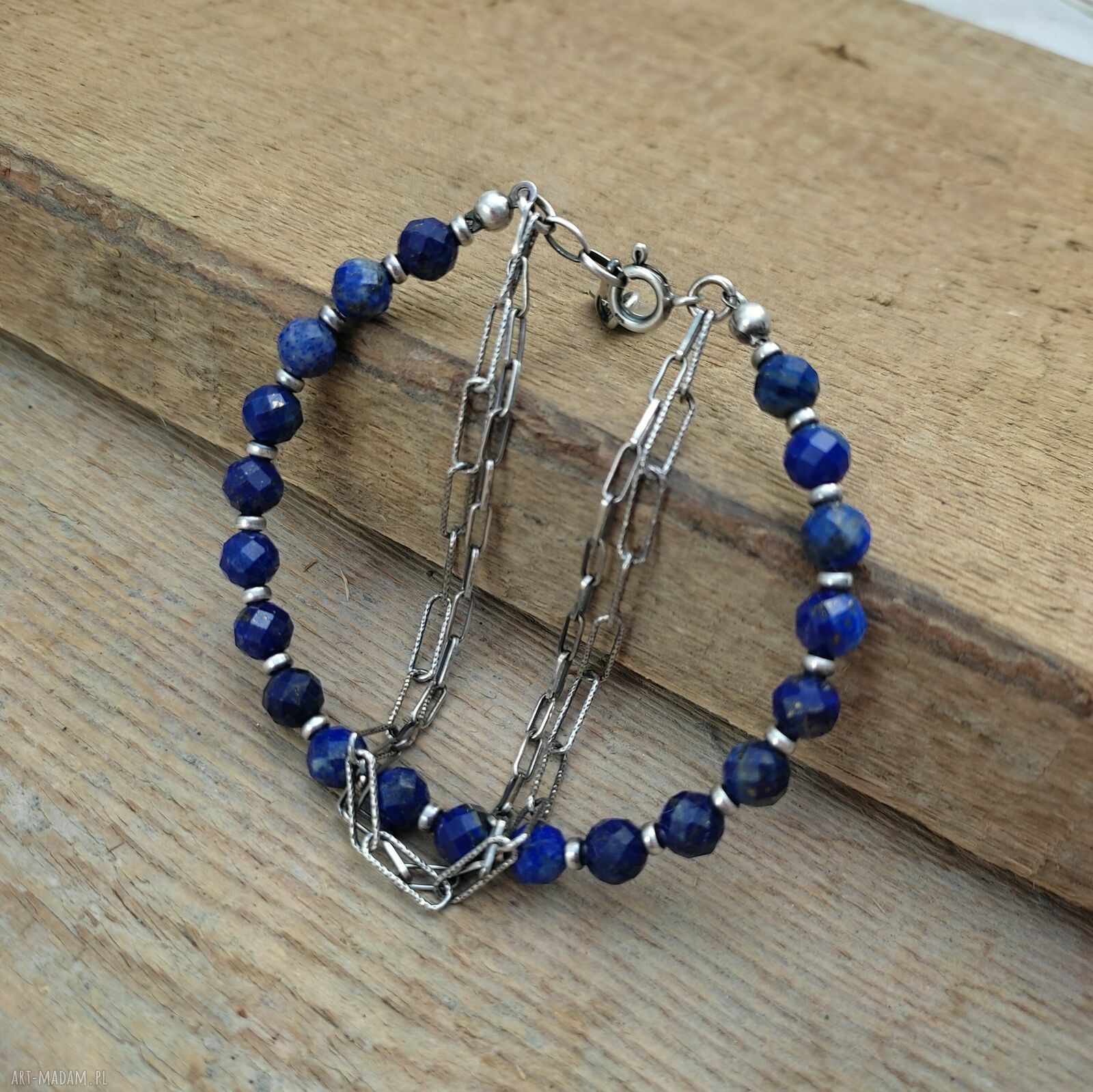 Bransoletka z lapis lazuli i srebra 925 - ręcznie robiona