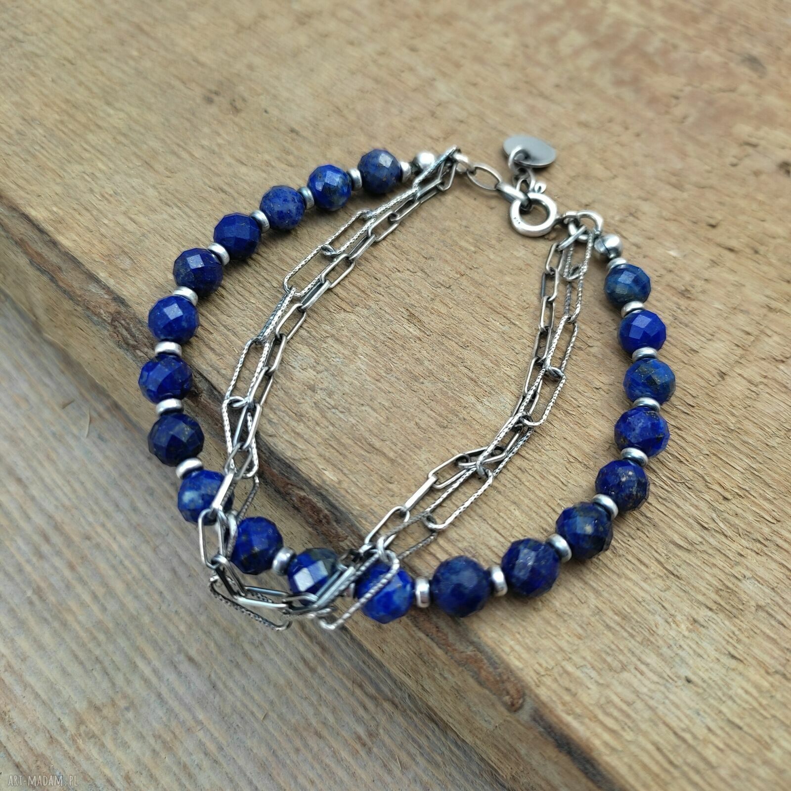 Bransoletka z lapis lazuli i srebra 925 - ręcznie robiona