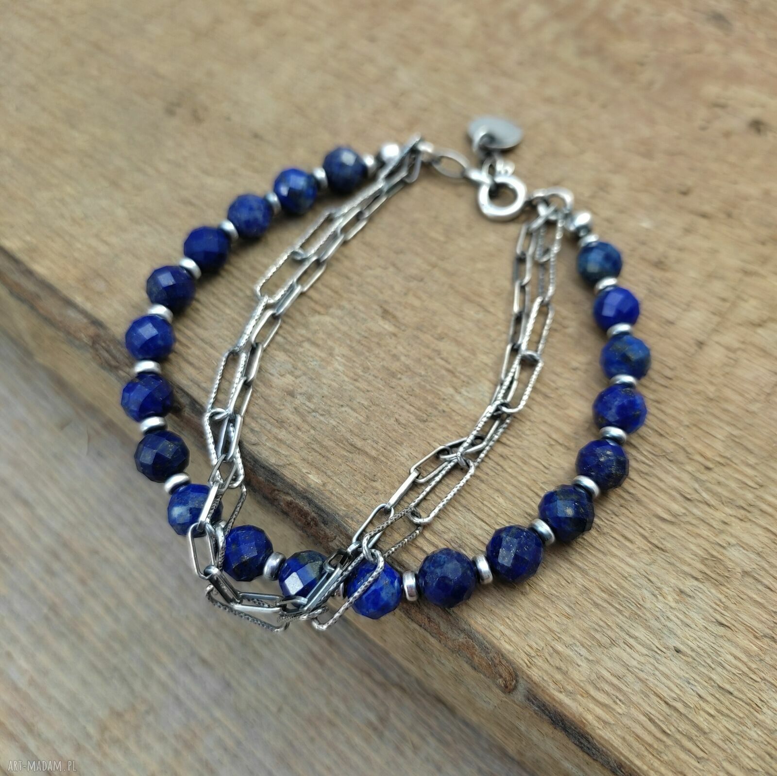 Bransoletka z lapis lazuli i srebra 925 - ręcznie robiona