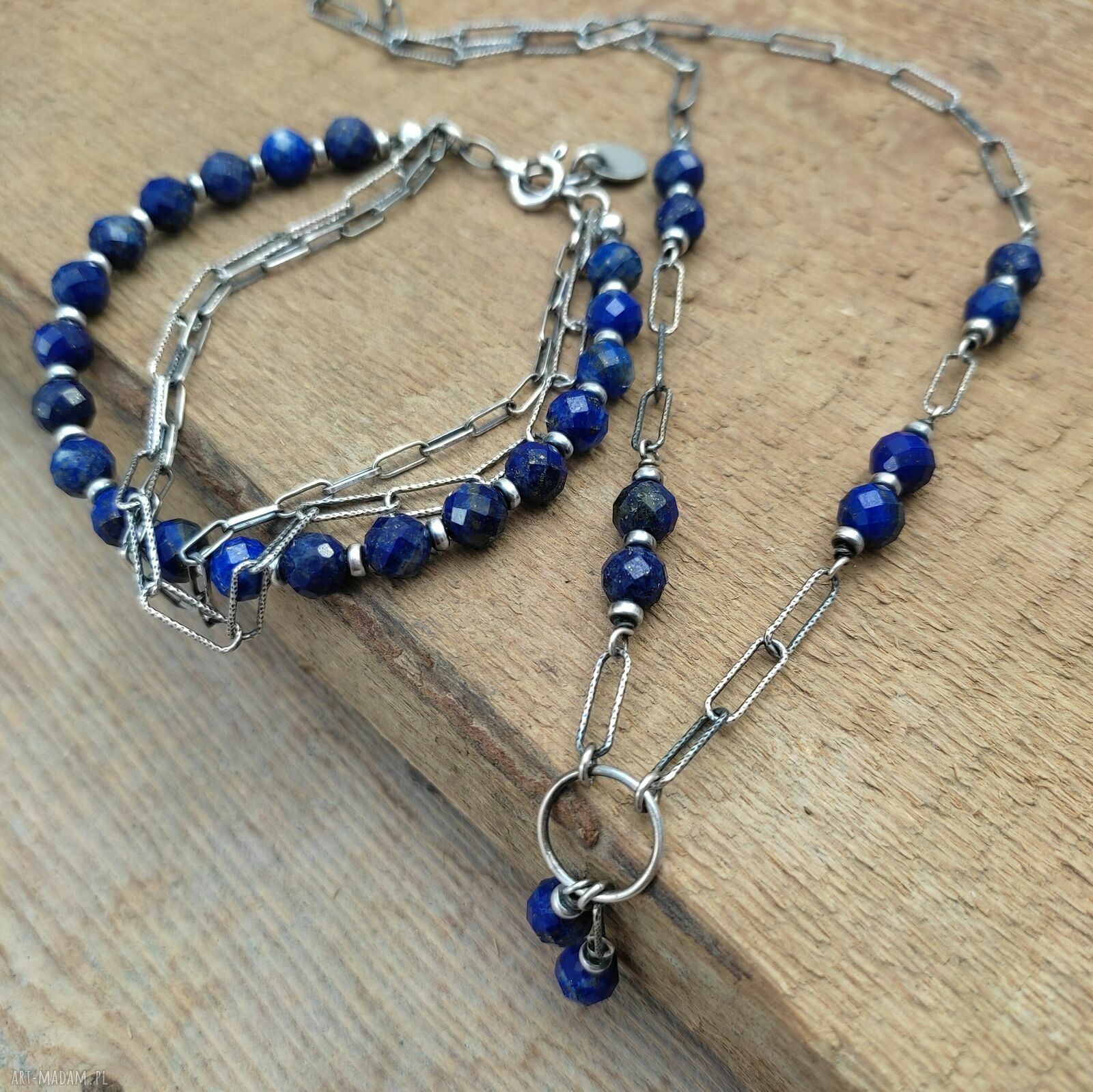 Bransoletka z lapis lazuli i srebra 925 - ręcznie robiona