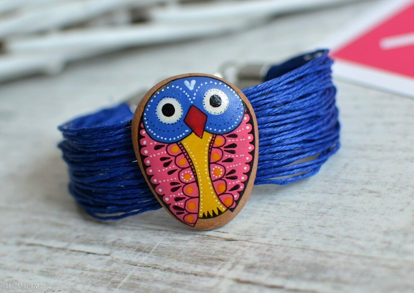 Bransoletka z lnu Leenen Uni Owl Blues z motywem sowy