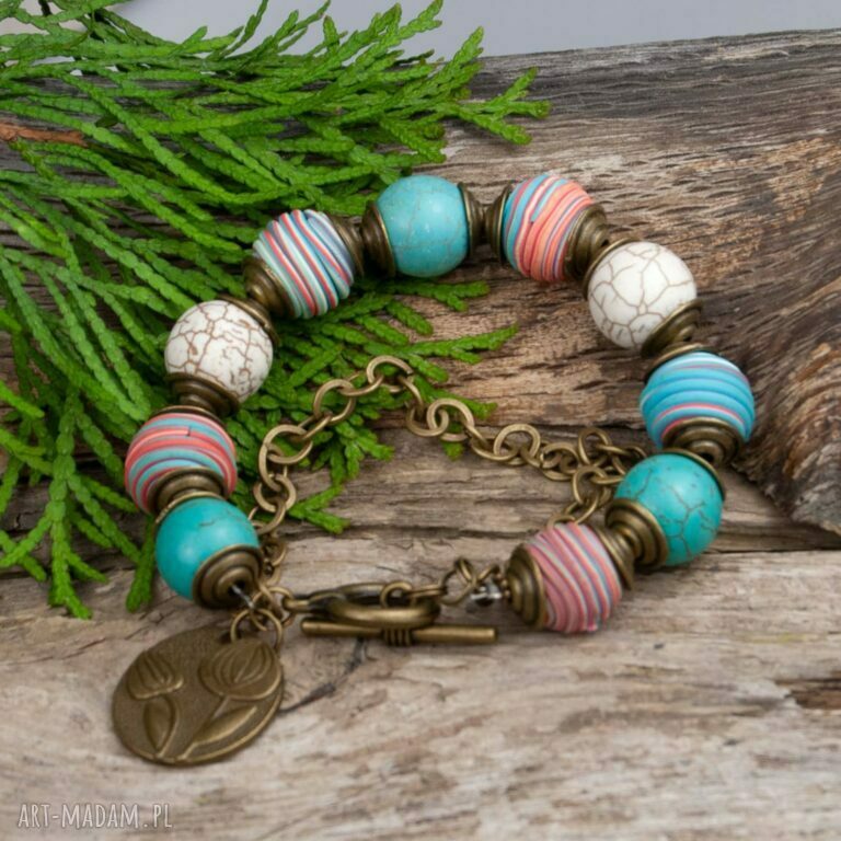 Bransoletka z masywnych korali i howlitów c508 - boho vintage