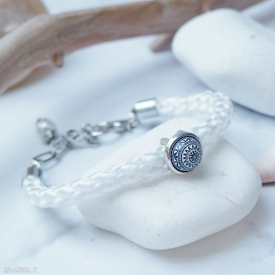 Bransoletka z mozaiką perła i perełkami - modernistyczna handmade