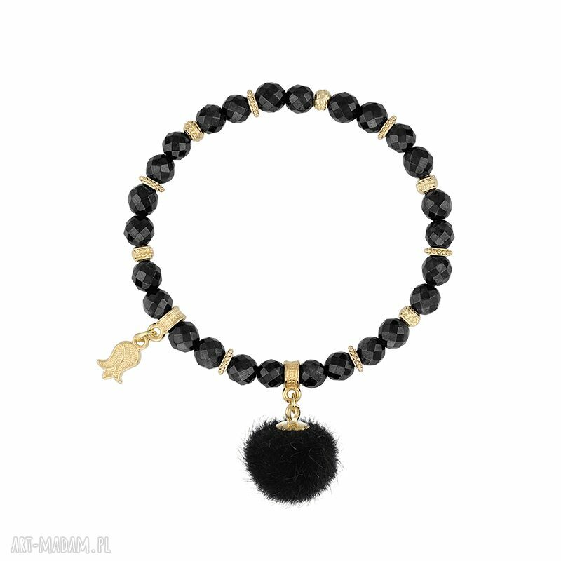 Bransoletka onyksów czarnym pomponem onyks pompon minerały