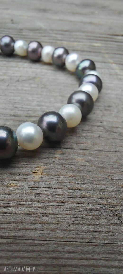 Bransoletka z pereł rzecznych 8 mm - handmade w stylu folk