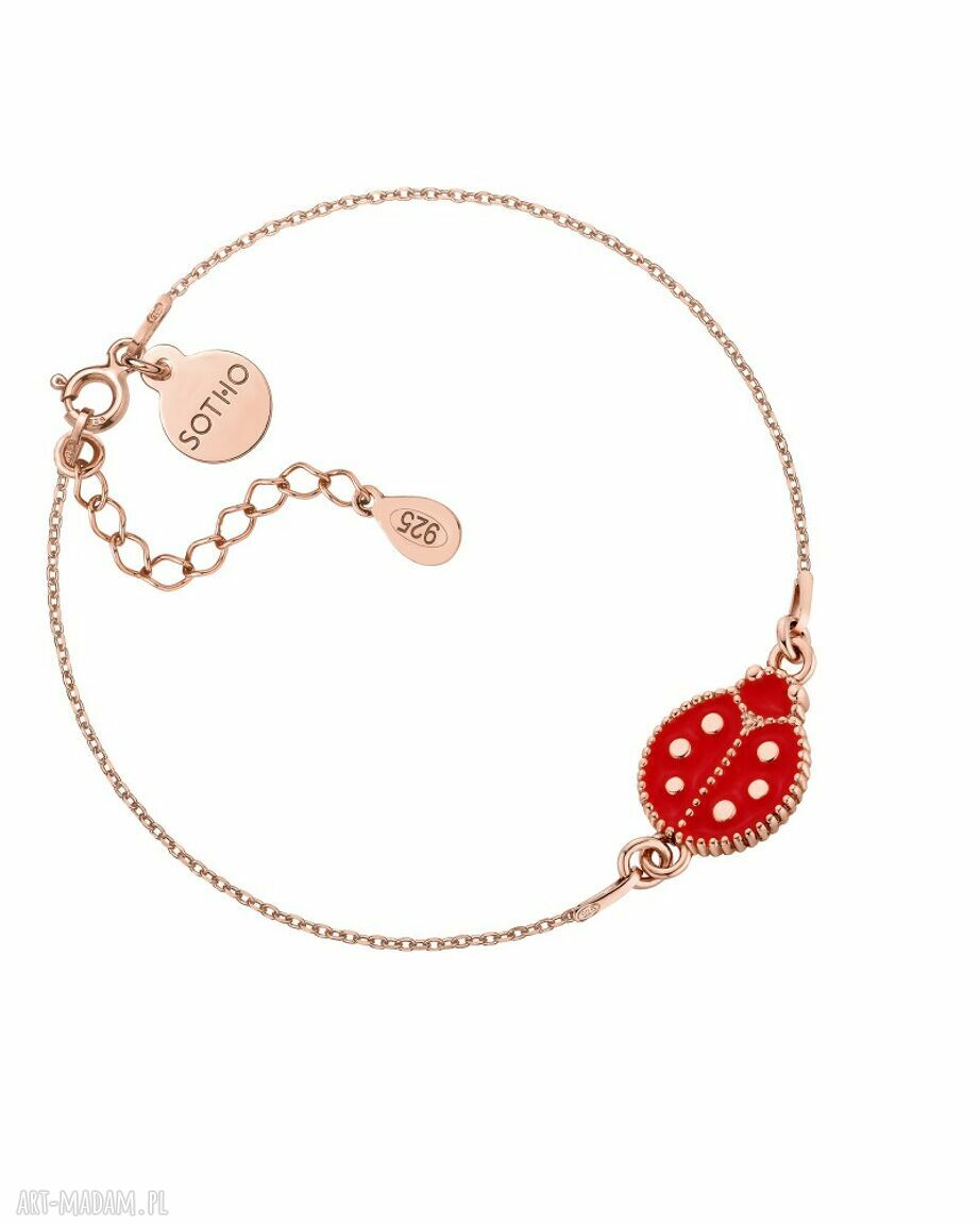 Bransoletka różowego złota biedronką czerwonej