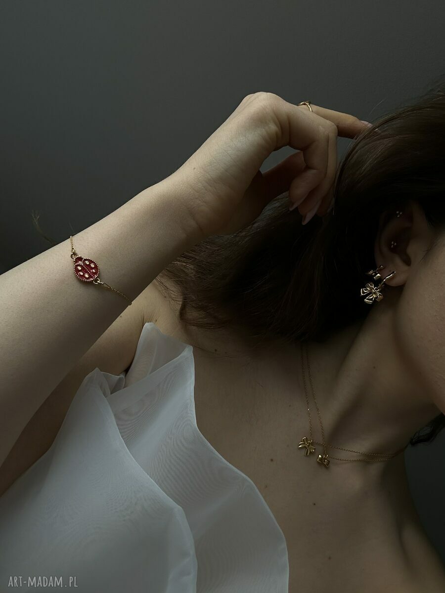 bransoletki: Bransoletka z różowego złota z biedronką Hand Made