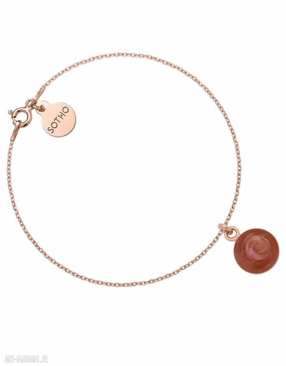 Bransoletka różowego złota bordową żywicą zawieszka okrągła ży