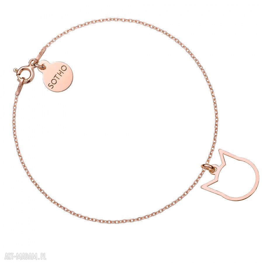 Bransoletka rÓŻowego zŁota delikatnym kotkiem srebro pozłacana
