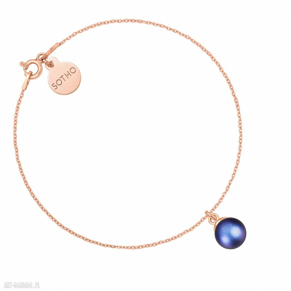 Bransoletka różowego złota granatową perłą swarovski® crystal