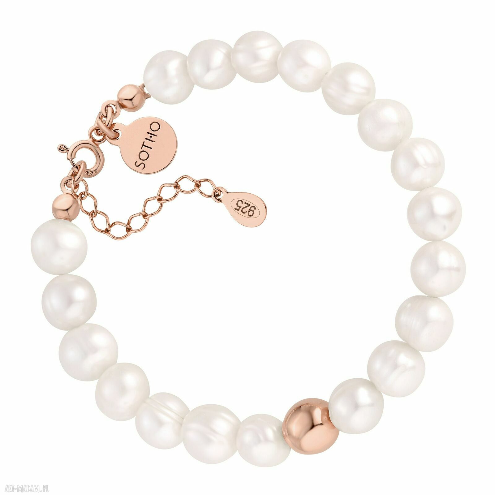 Bransoletka różowego złota pereł naturalnych kulką pozłacana