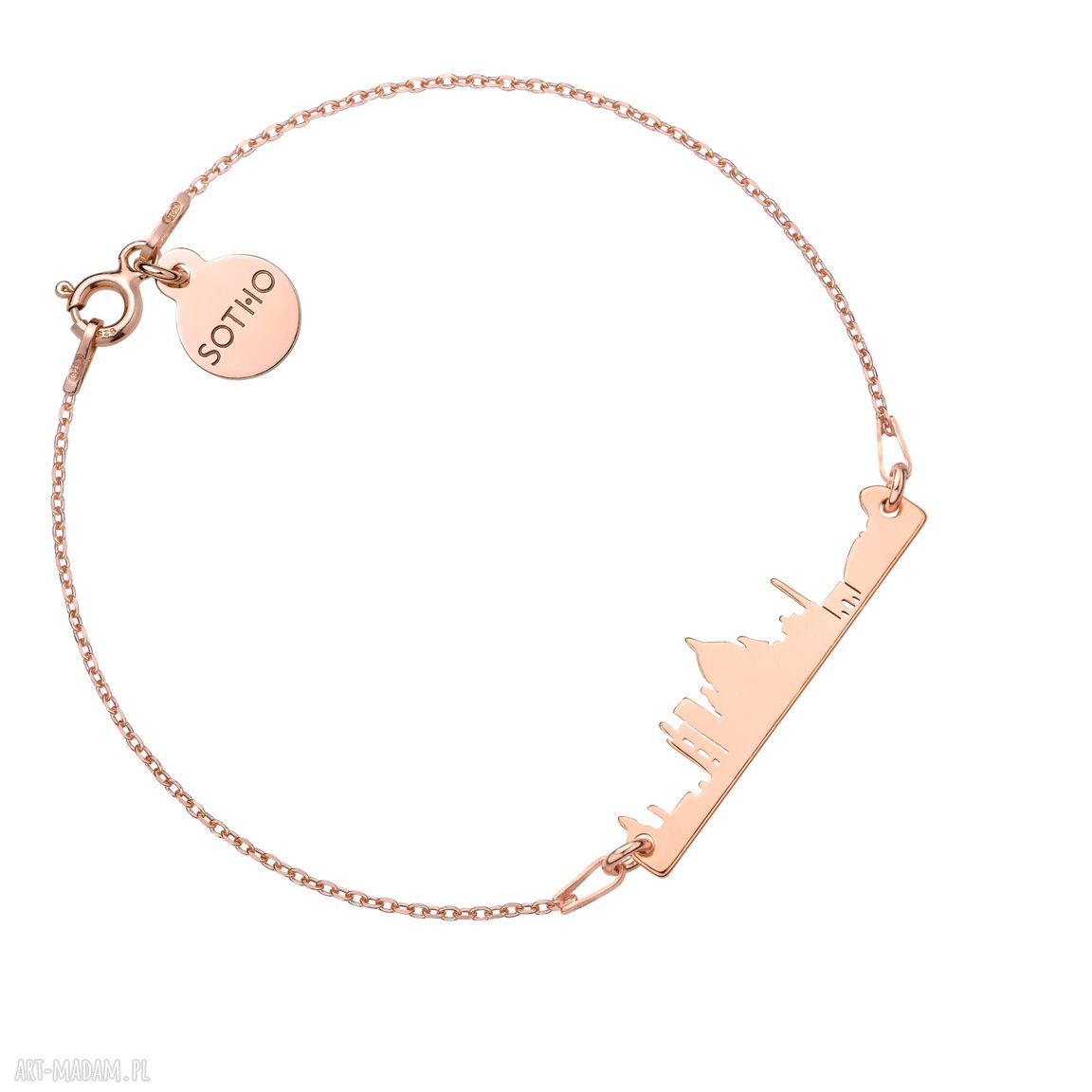 Bransoletka z różowego złota Rzym - handmade z zawieszką miasta, srebro 925 24K