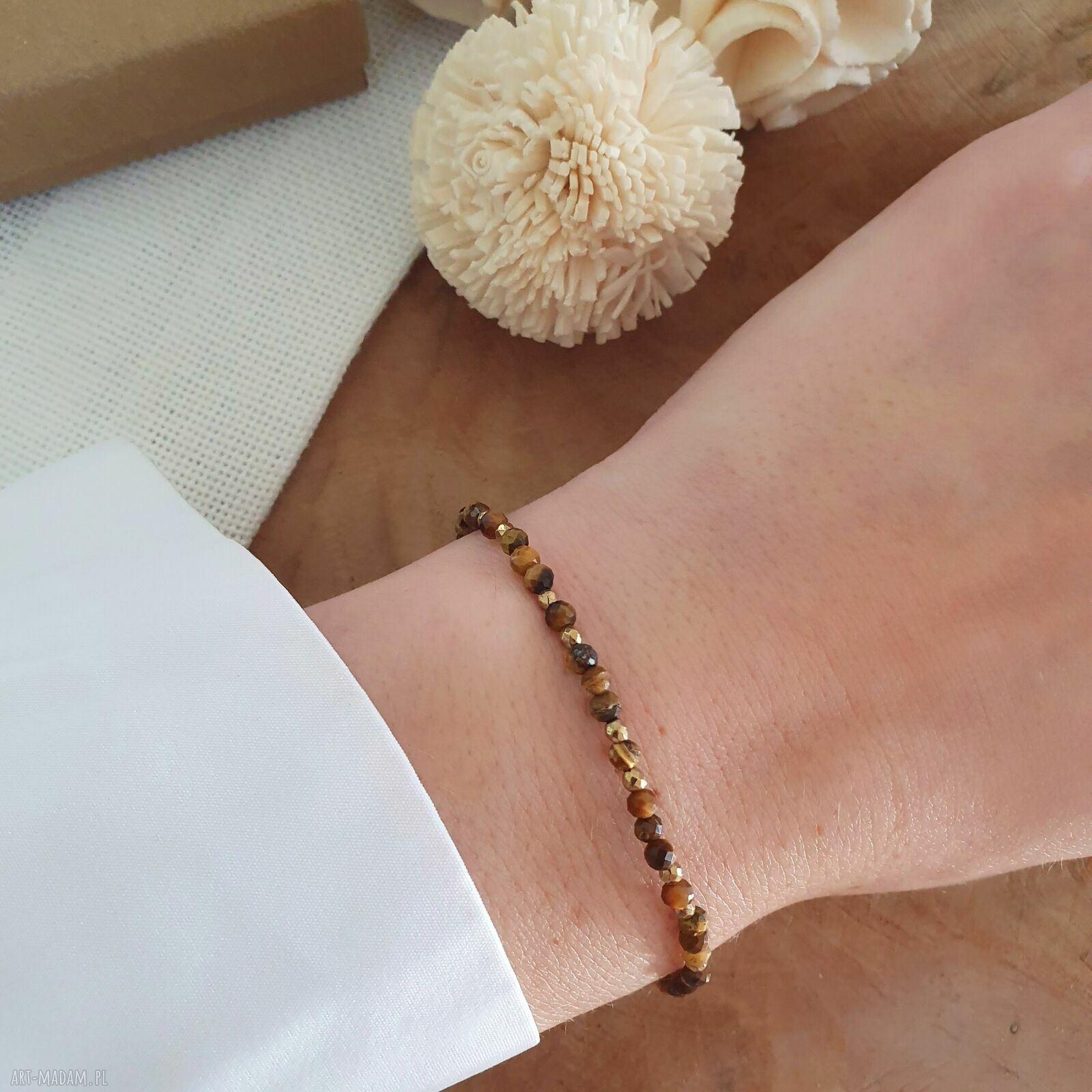 Bransoletka z tygrysim okiem i hematytem - regulowana, handmade