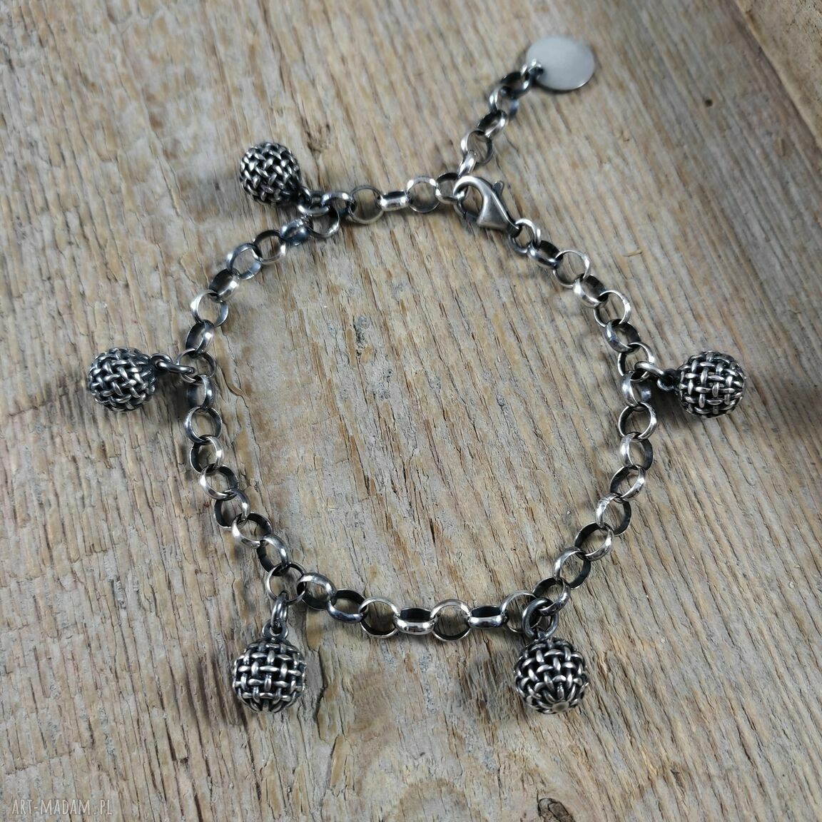 Bransoletka z zawieszkami KULE ze srebra 925 oksydowanego (handmade Irart)