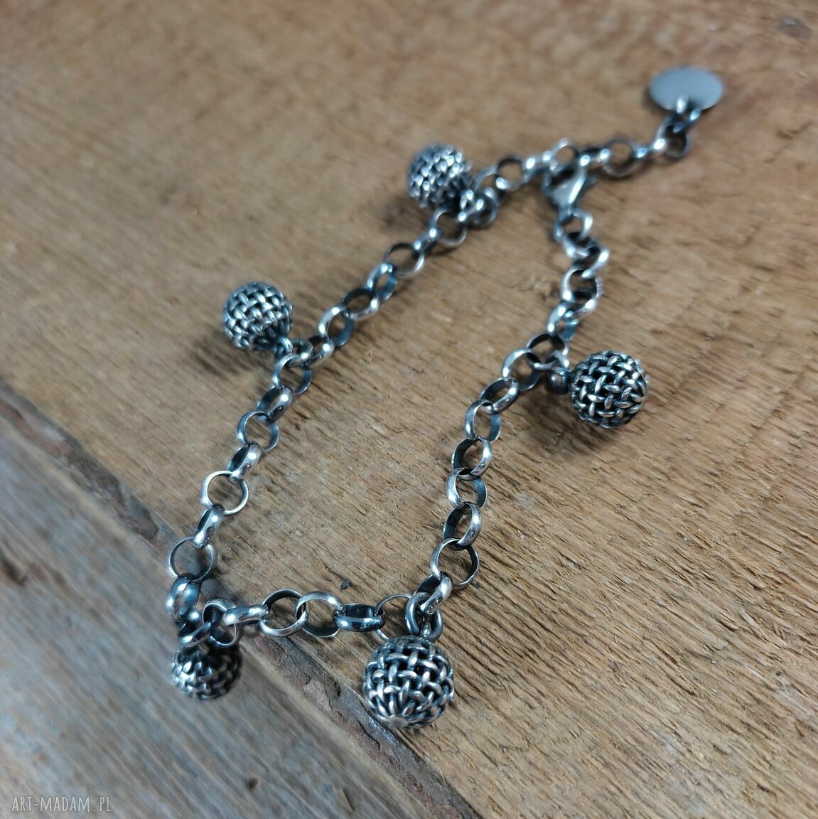 Bransoletka z zawieszkami KULE ze srebra 925 oksydowanego (handmade Irart)