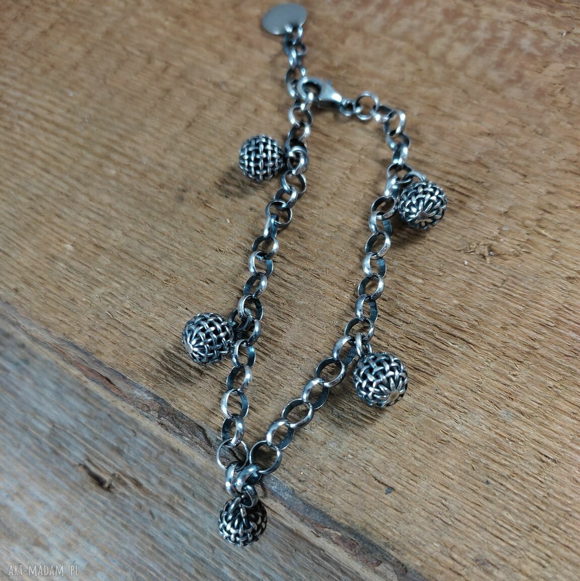 Bransoletka z zawieszkami KULE ze srebra 925 oksydowanego (handmade Irart)