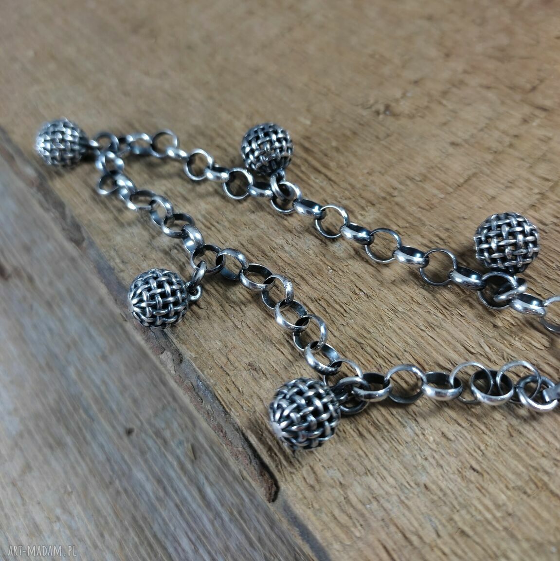 Bransoletka z zawieszkami KULE ze srebra 925 oksydowanego handmade Irart