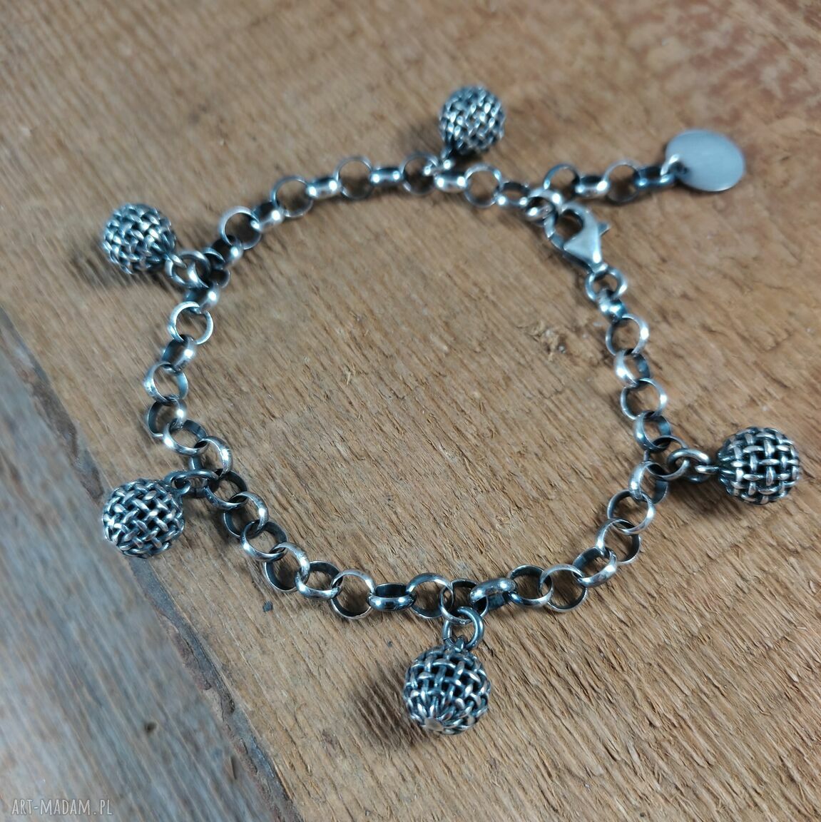 Bransoletka z zawieszkami KULE ze srebra 925 oksydowanego (handmade Irart)