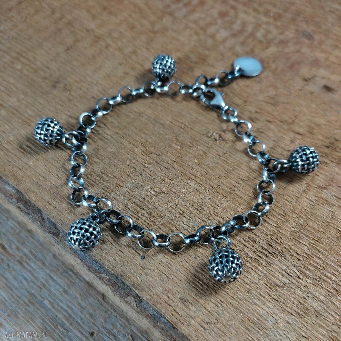 Bransoletka z zawieszkami KULE ze srebra 925 oksydowanego (handmade Irart)