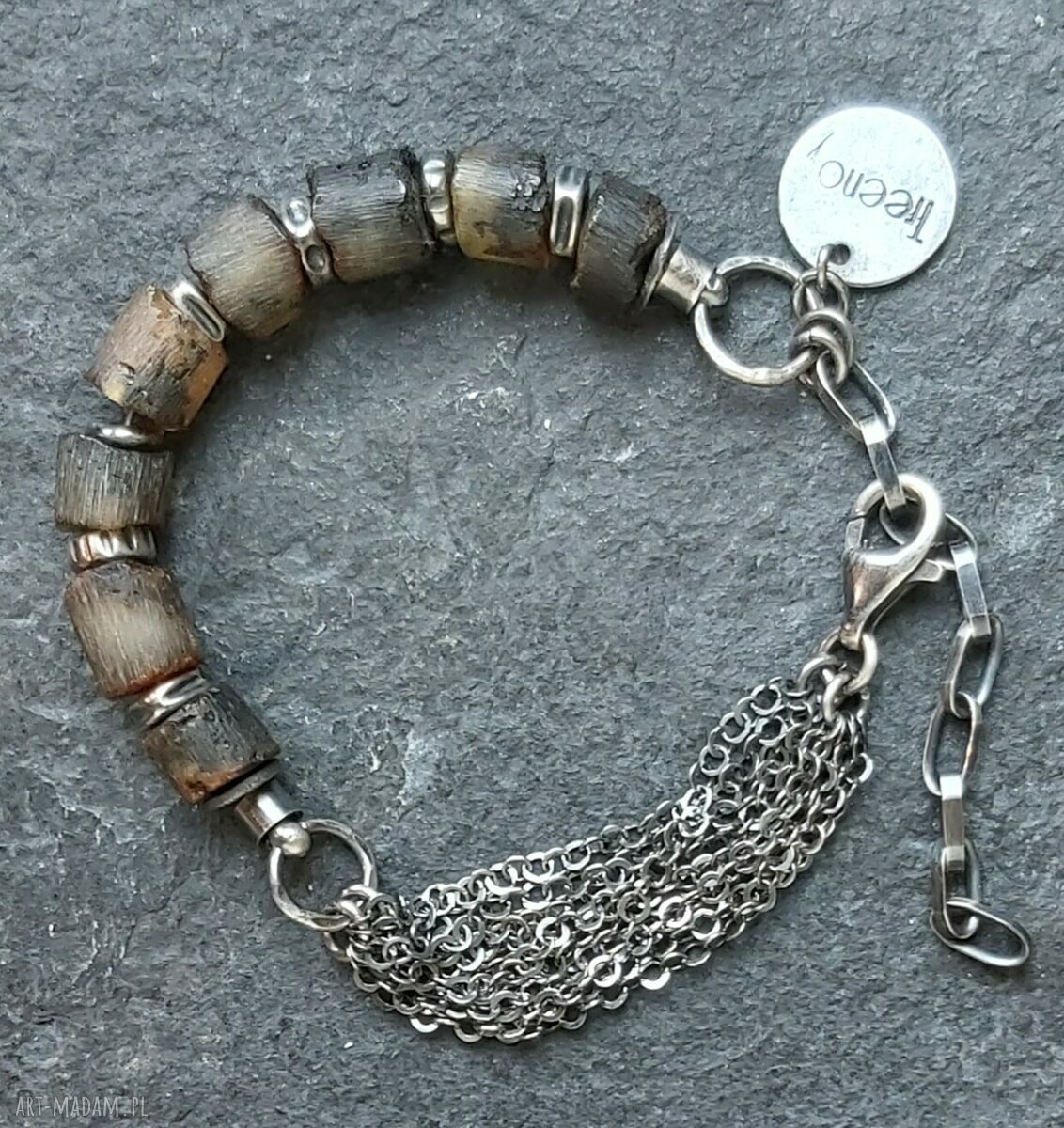 Bransoletka ze srebra i bursztynu Ręcznie zrobione