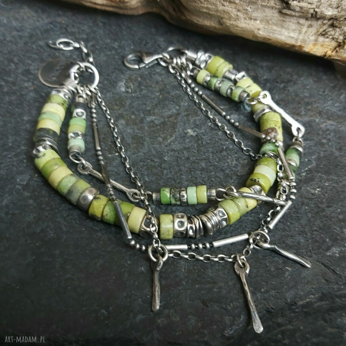 Bransoletka ze srebra i chryzoprazów HandMade