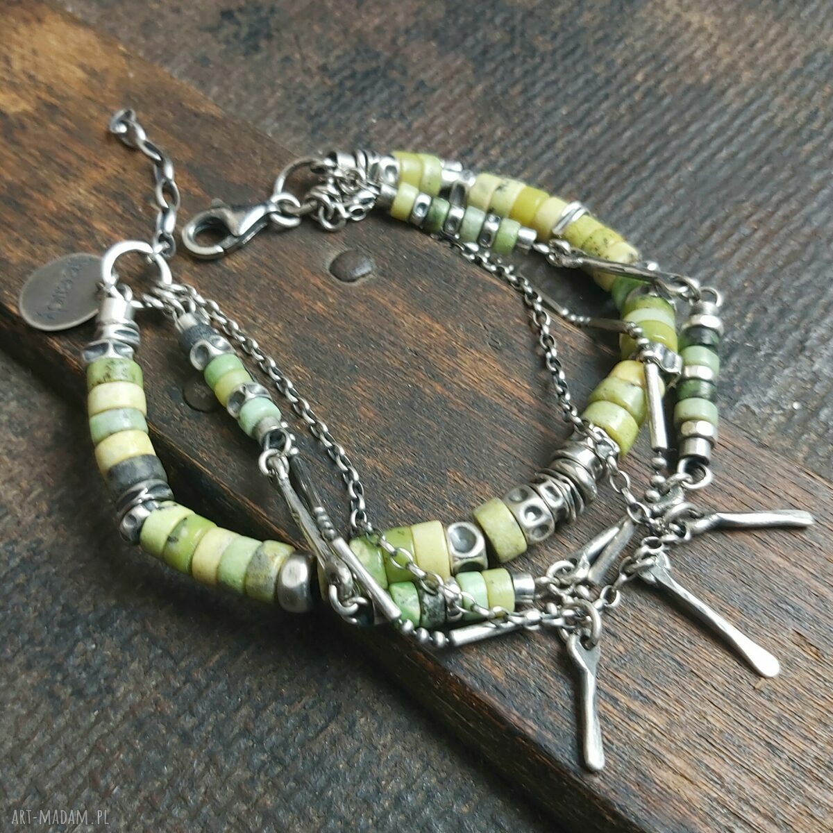 Bransoletka ze srebra i chryzoprazów HandMade