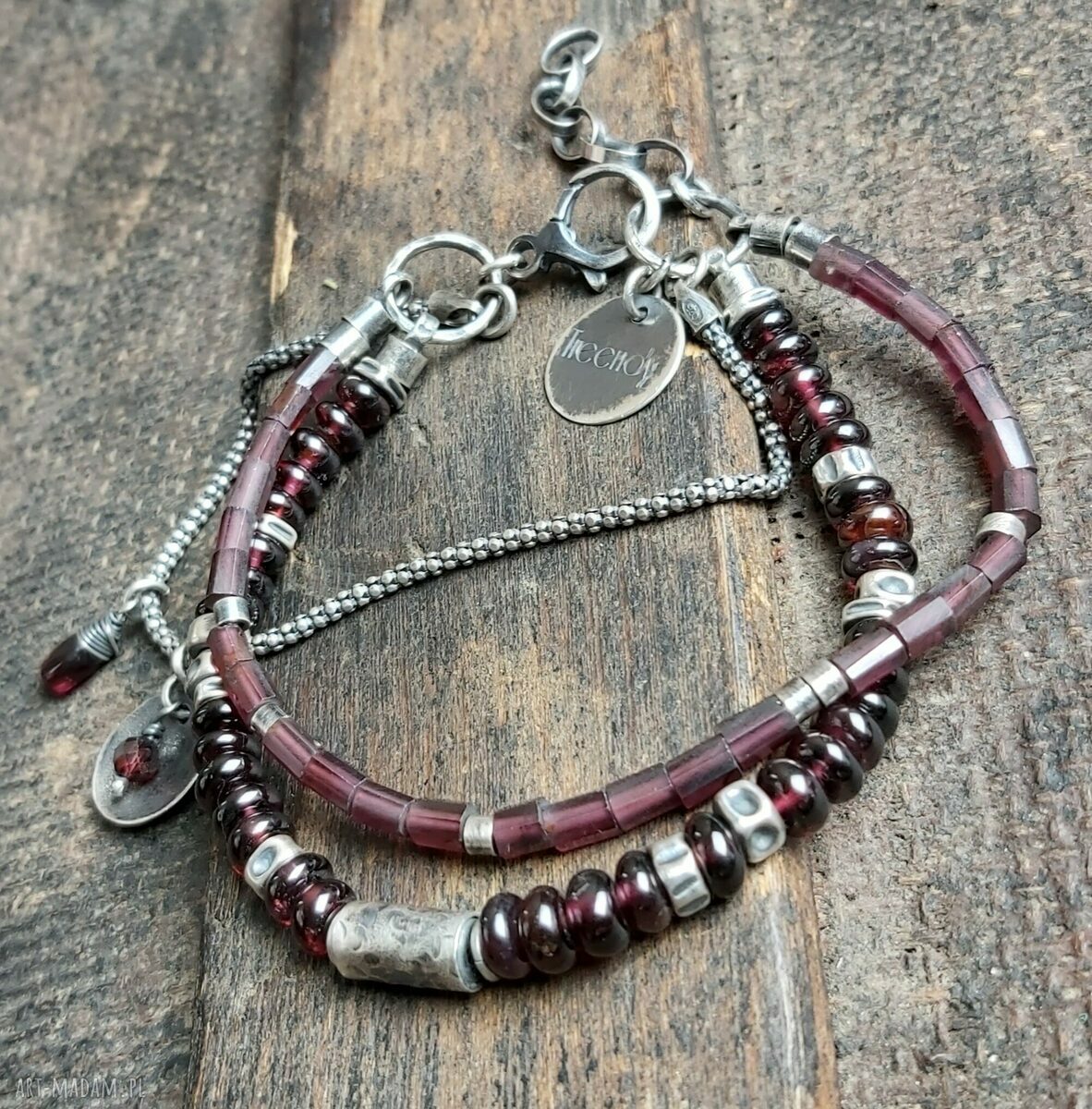 Bransoletka ze srebra i granatów HandMade