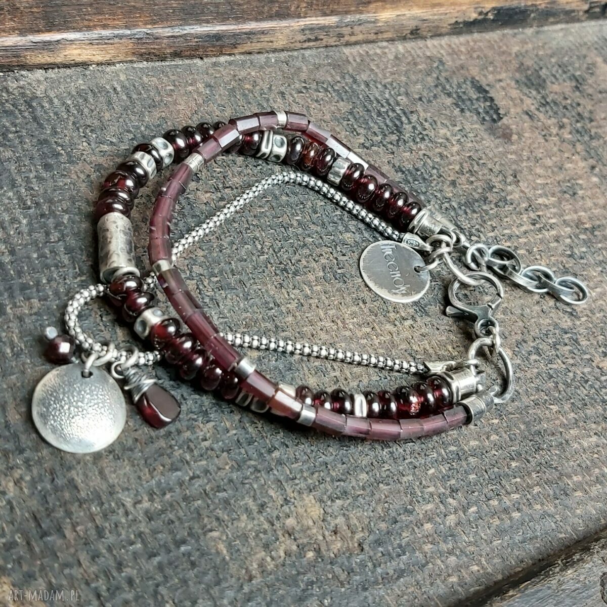 Bransoletka ze srebra i granatów HandMade