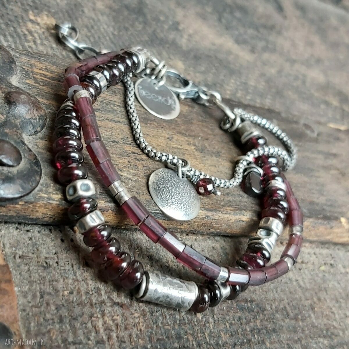 Bransoletka ze srebra i granatów HandMade