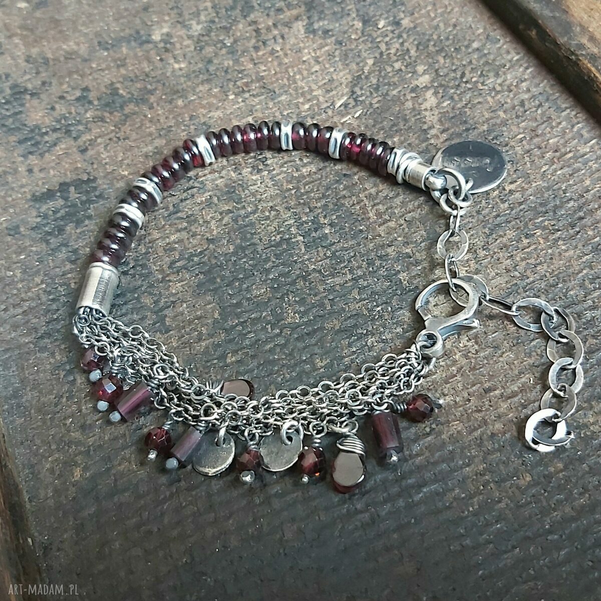 Bransoletka ze srebra i granatów. HandMade