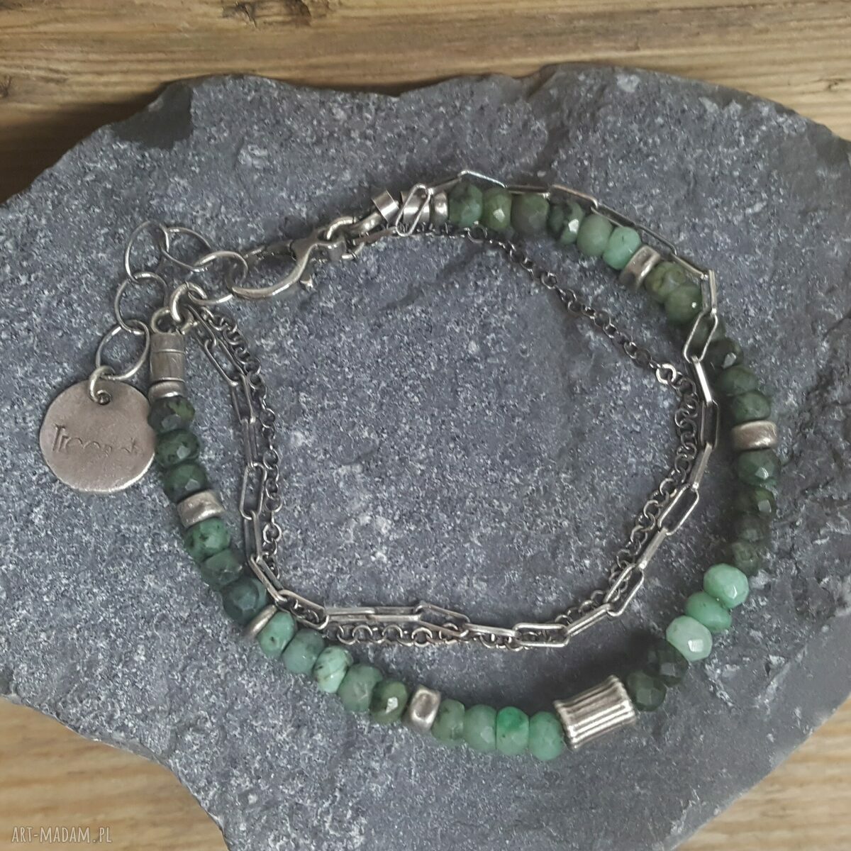 Bransoletka ze srebra i szmaragdów hand made