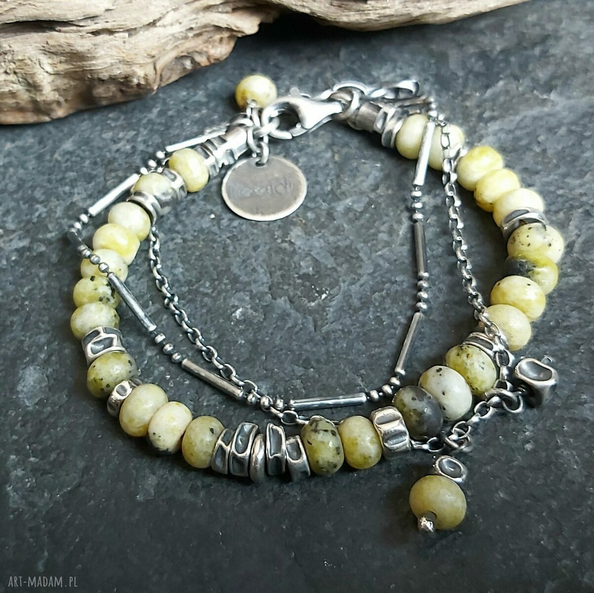 Bransoletka ze srebra i żółtych turkusów Handmade