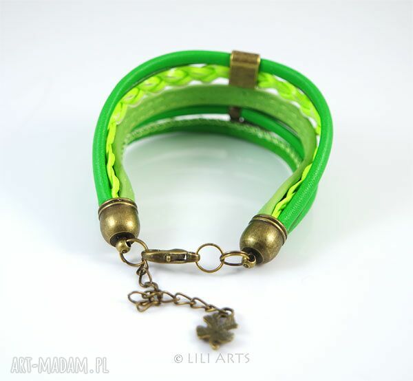 Bransoletka zielone serce - skórzane rzemienie handmade