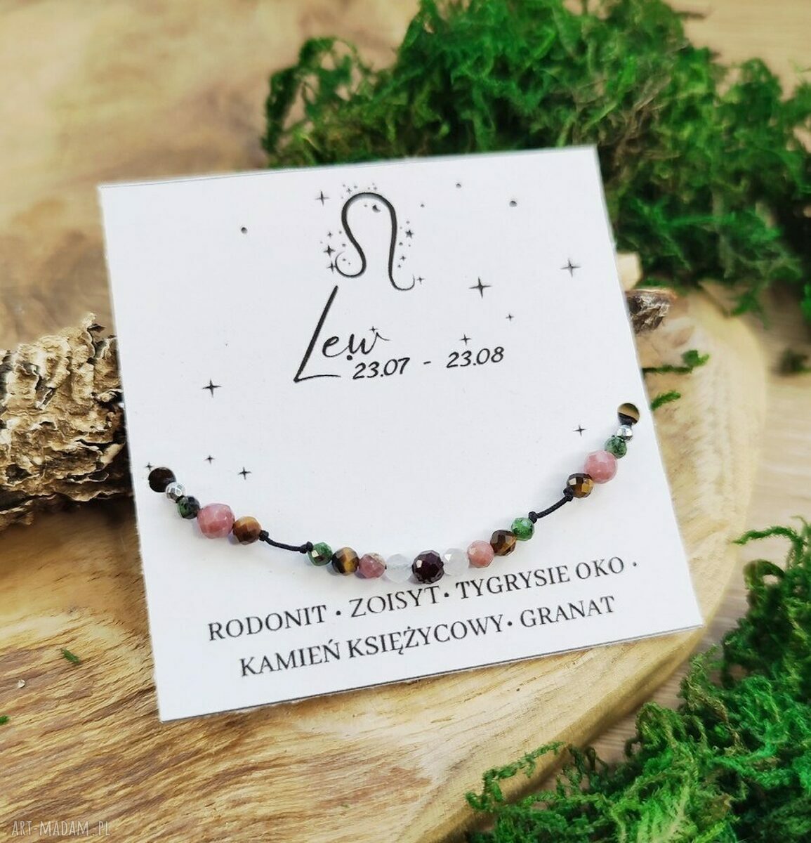 Bransoletka Zodiac - Lew - ręcznie robiona z kamieni naturalnych