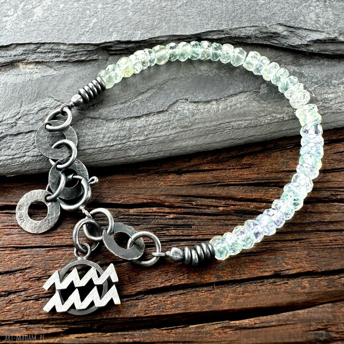 Bransoletka Zodiak Wodnik z akwamarynem - handmade w srebrze 925