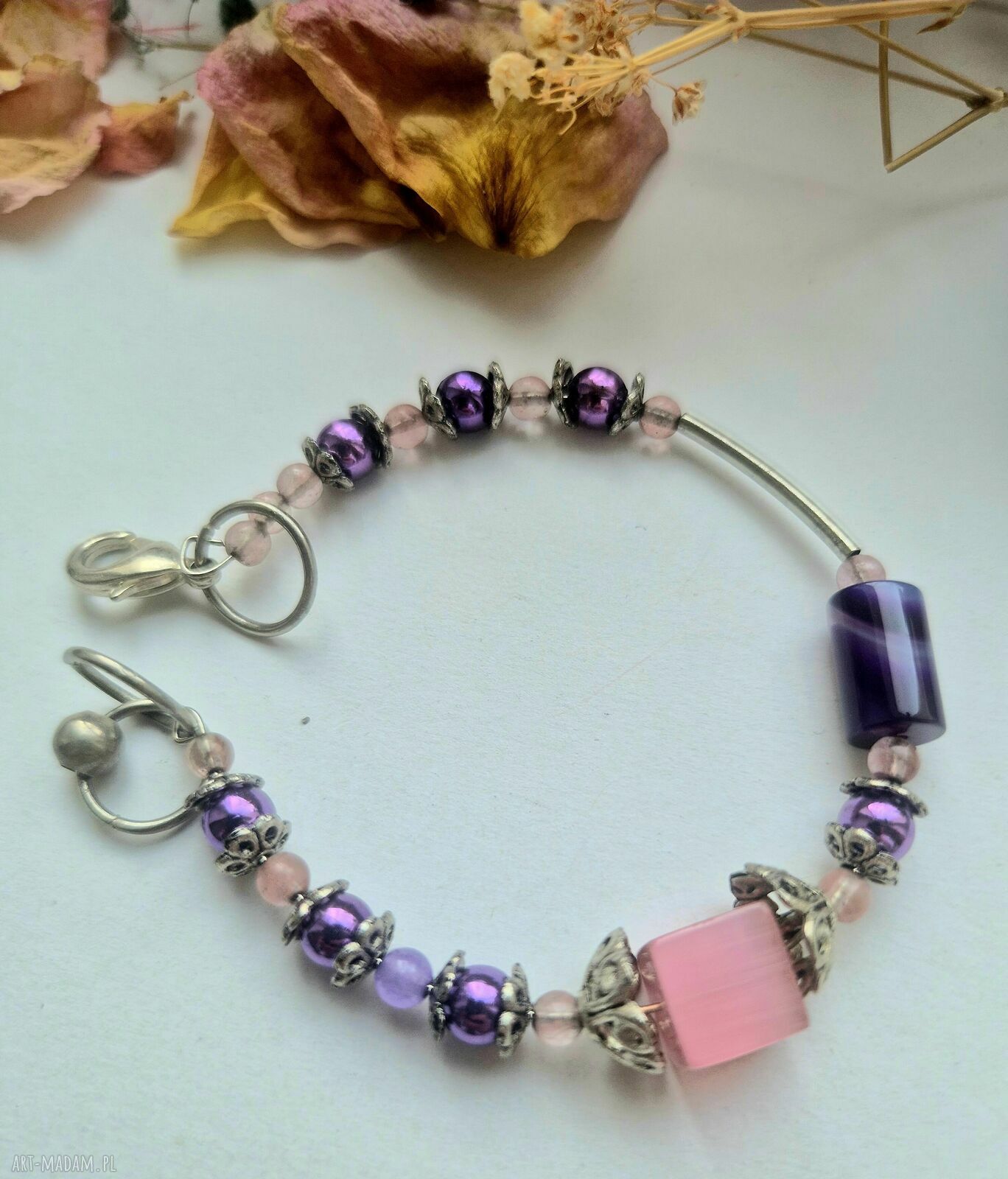 Uniwersalna bransoletka w odcieniach fioletu - handmade