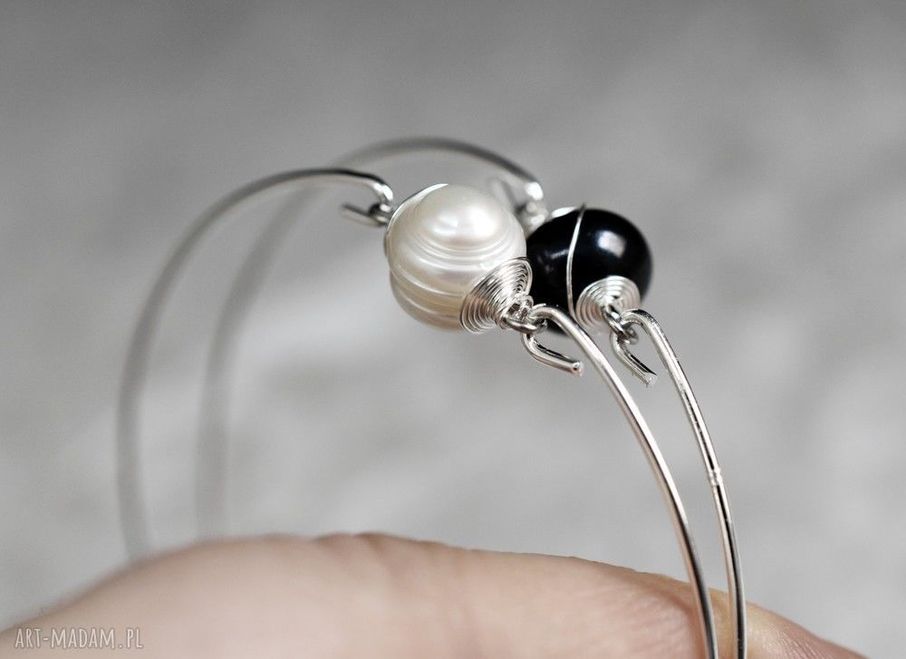 bransoletki: Bransoletki z perłą słodkowodną dwupak 2 szt Ręcznie robione