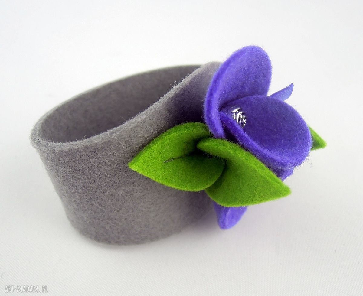 Bransoletka z Filcu Lawenda w Szarościach Hand Made