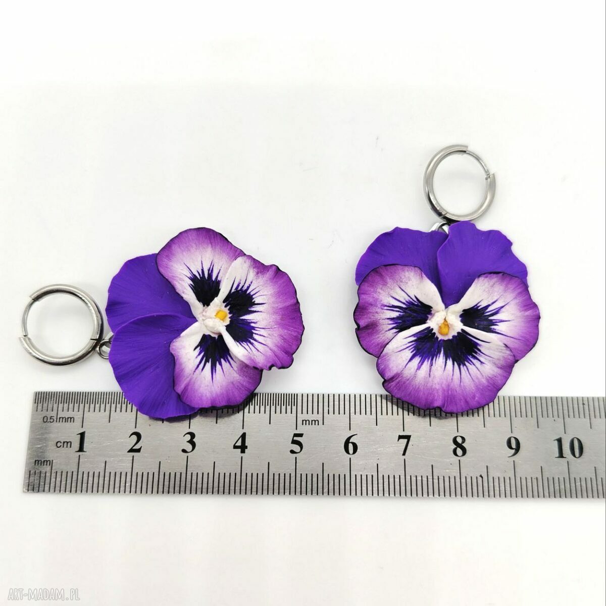 Kolczyki Bratki z gliny polimerowej - ręcznie malowane i lekkie